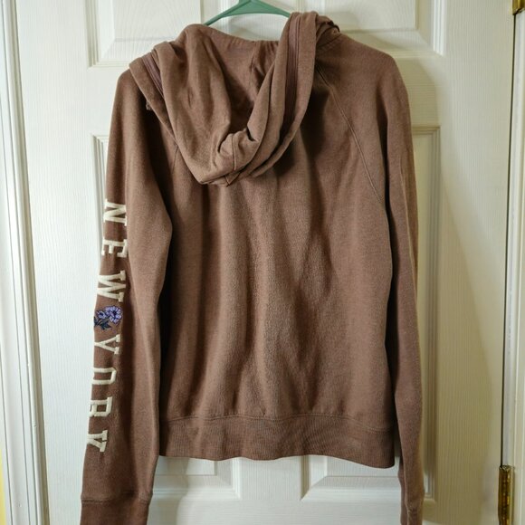 Aero 1987 Hoodie Womens Sz XL New York Flower Full Zip Pockets Taupe Fleece Line - Picture 4 of 7